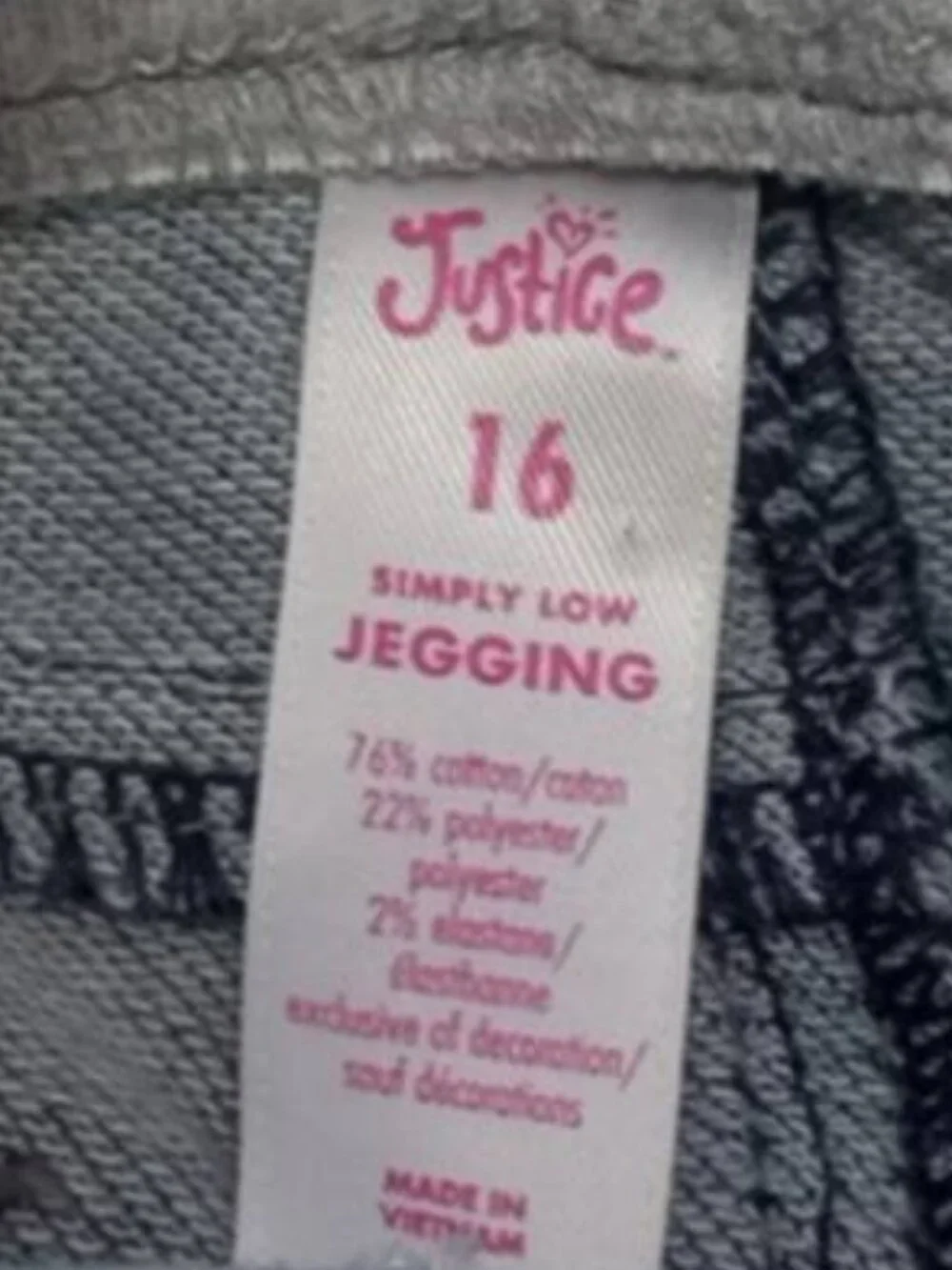 Justice denim girls' leggings, size 16